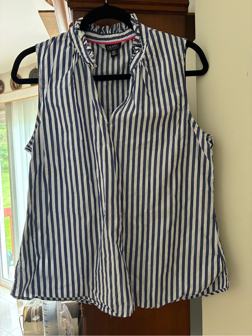 Isaac Mizrahi Navy and White Vertical Stripe Sleeveless Blouse